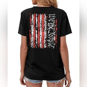 🆕 Women's Black Patriotic We The People Screen Print T-shirt